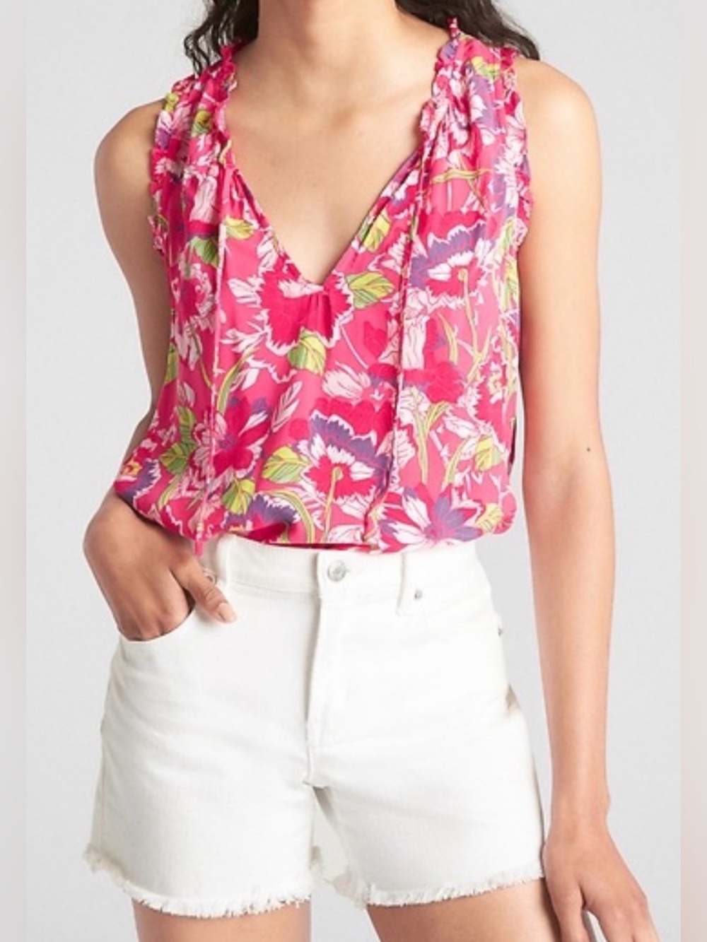 GAP Summer Pink Floral Sleeveless V-Neck Top